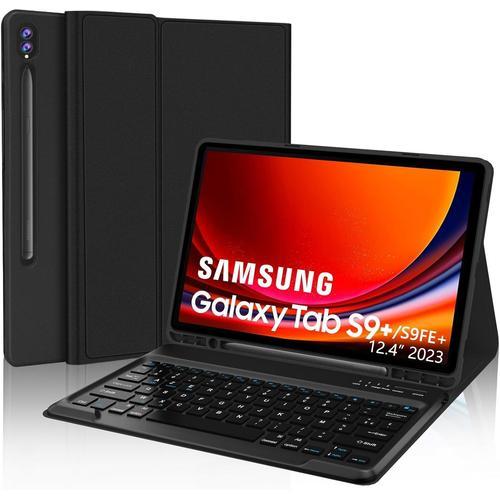 Étui Clavier Pour Samsung Galaxy Tab S9 Plus 12.4"" 2023, Azerty Français Clavier Bluetooth, Coque Avec Fente Pour Stylo Pour Samsung Tab S9 Plus/S9 Fe+, Noir