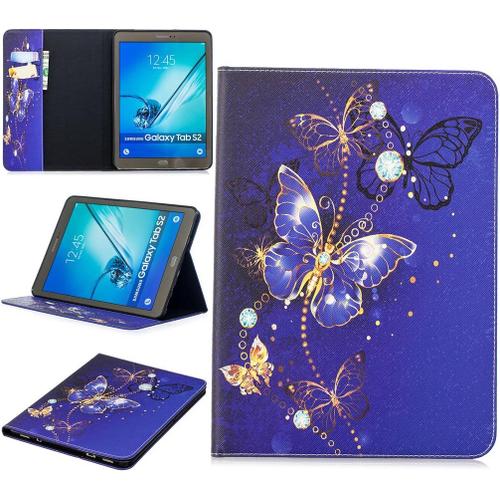 Tablet Étui Pour Samsung Galaxy Tab S2 9,7 Pouces (Smt810 T815 T813) Pu Cuir Couverture Magnétique Housse Papillon Bleu Rêveur Motif Stent Fonction Flip Cuir Pour Galaxy Tab S2 9,7