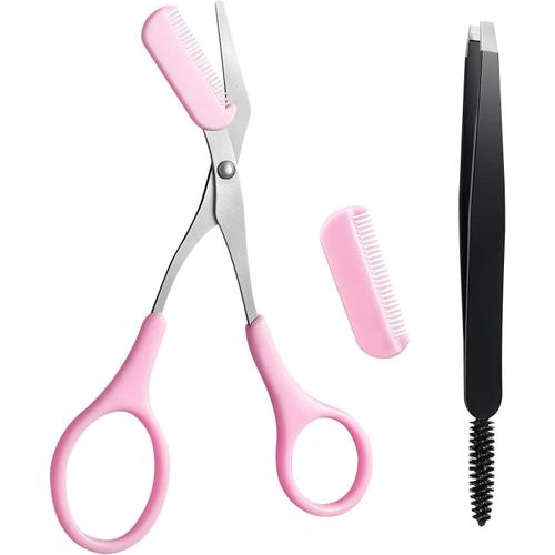 2pcs Ciseaux Sourcils Et De Brosse, Ciseaux Pour Tailler Les Sourcils Pince À Epiler Ciseaux À Sourcils Avec Peigne Rasoir À Sourcils Pour Cils Et Sourcils Outil De Beauté Pour Femmes Hommes 