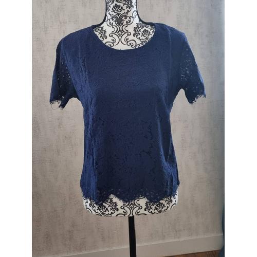 Top / Haut Manche Courte En Dentelle Bleu Taille 38 M Pimkie