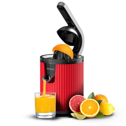 Cecotec Presse-agrumes électrique à bras pour oranges et agrumes Xqueeze RetroJuice 600 Red. 600W, Style rétro, filtre en acier inox, cône plastique, levier pour extraire la pulpe, Anti-gouttes