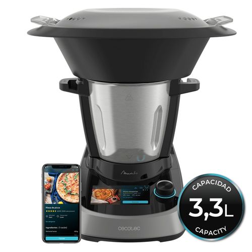 Cecotec Robot de Cuisine Multifonction Mambo Touch. 1600 W, 37 Fonctions, Écran Tactile TFT 5" avec Livre de Recettes Intégré, Capacité de 3,3 Litres, Application, Balance et Jarre en Acier Inoxydable