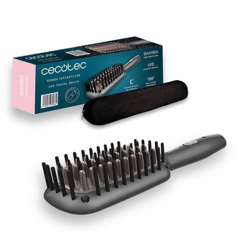 Cecotec Brosse Lissante De Voyage Bamba Instantcare 400 Travel Brush, Revêtement En Céramique, Température Maximale De 190º, Lisse Sans Enlever Le Volume, Câble Rotatif À 360º, Indicateurs Led