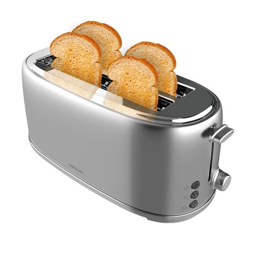 Cecotec Toast&Taste 1600 Retro Double Stainless Steel 4-Slice Toaster. 1630 W, 2 Wide and Long Slots of 3.8 cm, Stainless Steel, Upper Heating Rods, Adjustable Power, Crumb Tray
