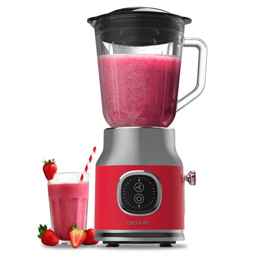 Cecotec Blender Mixeur RetroTwist Red. Puissance Maximale 800 W, Bol en Verre d¿une Capacité de 1 L, 4 Lames avec Revêtement en Titane Noir, Moteur 100% en Cuivre