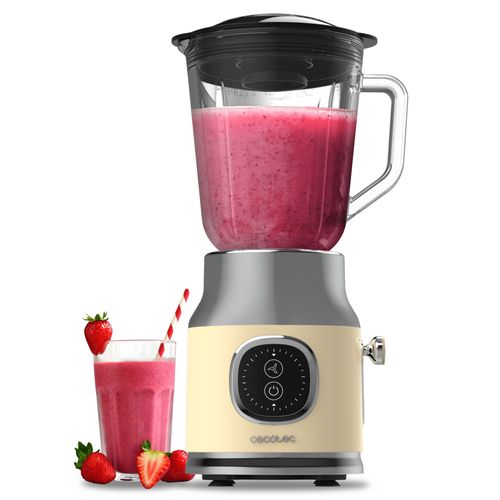 Cecotec Blender Mixeur RetroTwist Yellow. Puissance Maximale 800 W, Bol en Verre d¿une Capacité de 1 L, 4 Lames avec Revêtement en Titane Noir, Moteur 100% en Cuivre