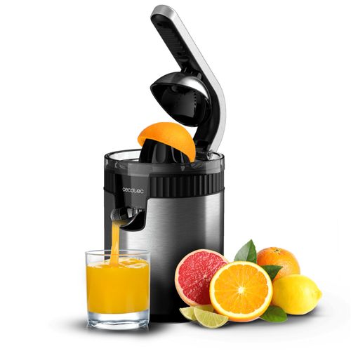 Cecotec Presse-agrumes électrique à bras pour oranges et agrumes Xqueeze RetroJuice 600 Steel. 600W, Style rétro, filtre en acier inox, cône plastique, levier pour extraire la pulpe, Anti-gouttes