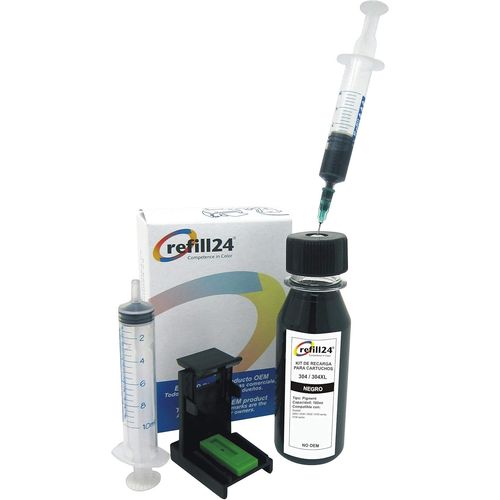Kit de Recharge Compatible pour Cartouches d'encre HP 304, 304 XL Noir, avec Clips et Accessoires + 100 ML d'encre