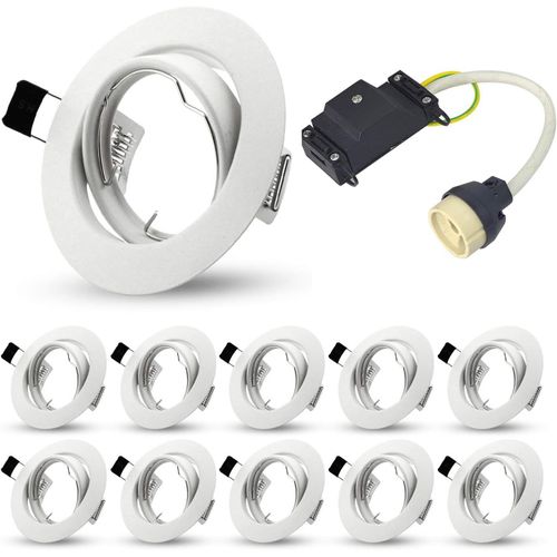 Projecteurs Spot Encastrable Gu10 Set, Cadres De Montage Pour Spot Encastrable, Douilles En Céramique Gu10 Avec Connectique Automatiques, 230v, Blanc, Rond, Ø 75 Mm, Lot De 10