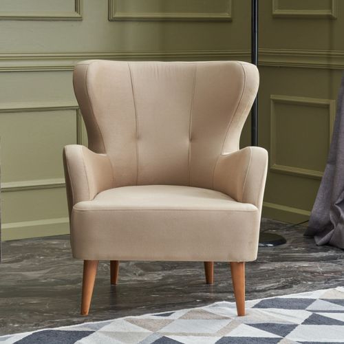 Smith - Fauteuil En Velours Beige Avec Accoudoirs