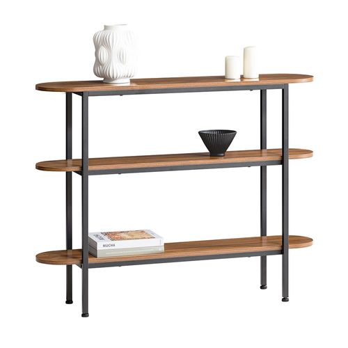 Sobuy Table Console Bout De Canapé Table D'appoint Réglable En Hauteur Table D¿Entrée Buffet Avec 2 Compartiments Étagères ¿ 110 X 25 X 86 Cm, Couleur Noyer Et Noir, Style Industriel, Fsb67-Ws