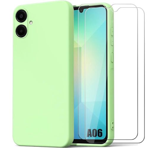 Coque + 2 Verres Trempés Pour Samsung Galaxy A06, Protection Silicone Liquide Slim Souple Effet Mat Vert - E.F.Connection