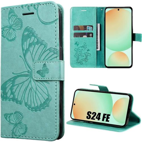 Coque Pour Samsung Galaxy S24 Fe (Pas Pour S24) Vert, Antichoc En Simili Cuir Avec Support, Motif Papillon - E.F.Connection