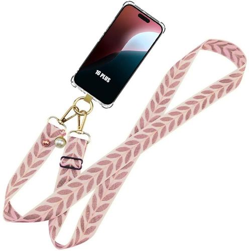 Coque Cordon Pour Iphone 16 Plus - Silicone Antichoc Transparent + Cordon Réglable Rose - E.F.Connection