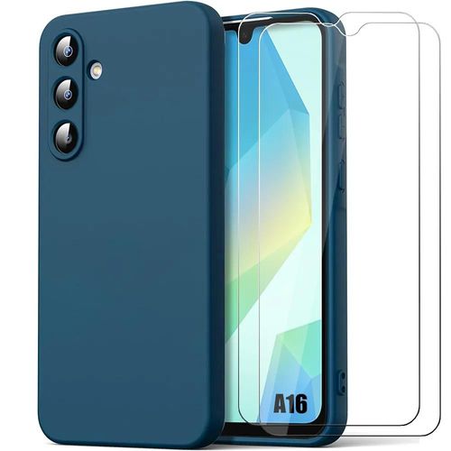 Coque + 2 Verres Trempés Pour Samsung Galaxy A16 4g/5g - Silicone Liquide Protection Anti-Rayures Bleu Marine - E.F.Connection