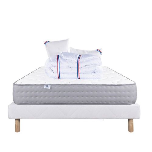 Ensemble Sommier Blanc (13cm) Matelas Zen (20 Cm), Ferme, Face Été/Hiver,Oreiller Et Couette - Blanc, 140x200cm