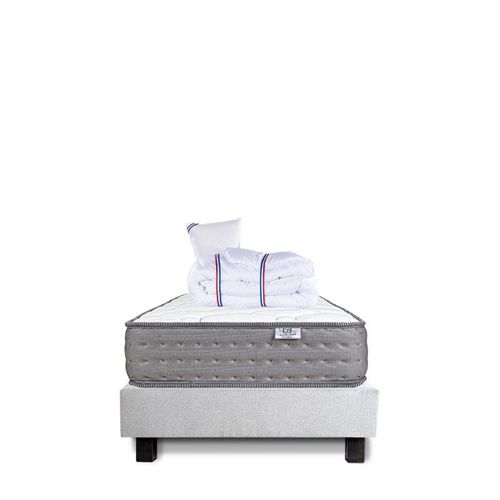 Ensemble Sommier Gris (20cm) Matelas Zen (20 Cm), Ferme, Face Été/Hiver Couette Et Oreiller - Gris, 90x190cm