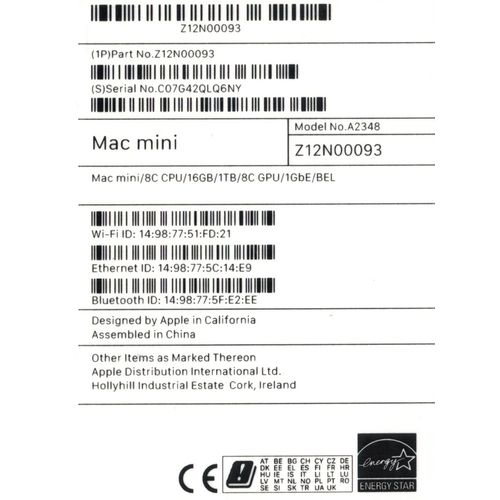 Apple Mac Mini M1 - Ram 16 Go - SSD 1 To