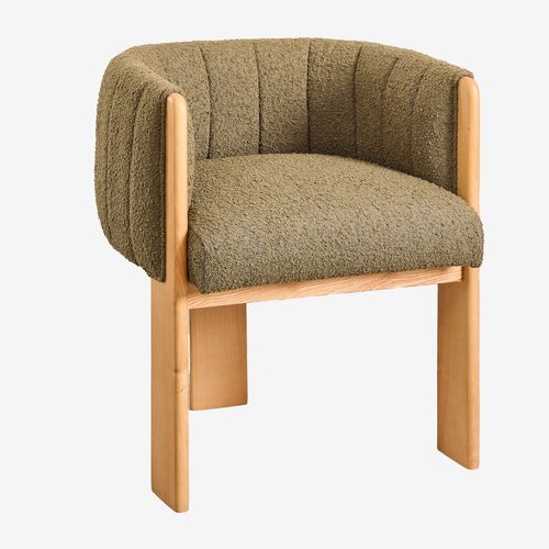 Fauteuil En Bois De Frêne Et Tissu Bouclé Leo