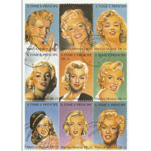 Beau Bloc Oblitéré De 9 Timbres Sao Tomé Et Principe "Marilyn Monroe" 1994 Timbres N° 1203 À 1211