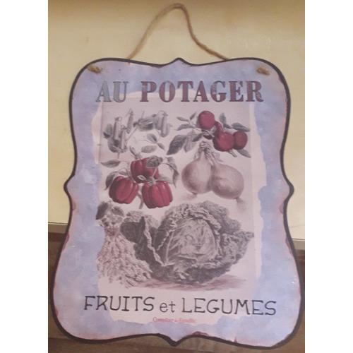 Plaque décorative en métal sur le thème du Potager / Fruits et Légumes (36 x 27 cm)