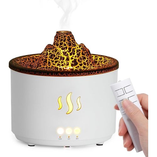 Diffuseur D'huiles Essentielles 400ml Avec Télécommande Arôme Diffuseur Ultrasonique En Forme De Volcan, Minuterie, Lumière Led, Sans Bpa Pour Maison/Yoga/Bureau/Spa - Blanc 