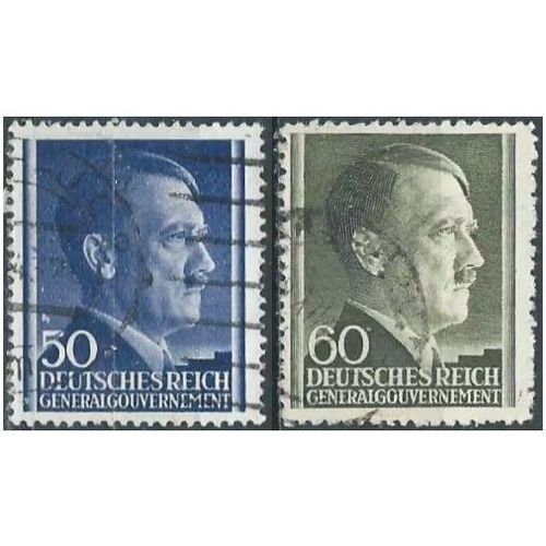 Pologne, Occupation Allemande, General Gouvernement 1942, Beaux Timbres Yvert 94 Et 95, Portraits Chancelier Hitler, Oblitérés, Tbe.
