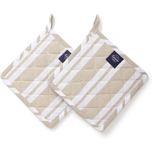 Encasa Homes 21 Cm Maniques Pour Four À Micro-Ondes (Set De 2 Pièces) Pour La Cuisine - Résistant À La Chaleur, Protection Des Mains Contre Les Ustensiles - Franca Beige Stripes