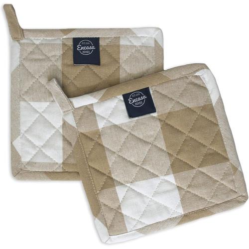 Encasa Homes 21 Cm Maniques Pour Four À Micro-Ondes (Set De 2 Pièces) Pour La Cuisine - Résistant À La Chaleur, Protection Des Mains Contre Les Ustensiles - Buffalo Beige Checks