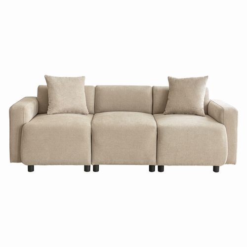 Canapé 3 Places Confortable Avec Coussins En Tissu Beige De Qualité Supérieure - 211 X 67 X 71 Cm