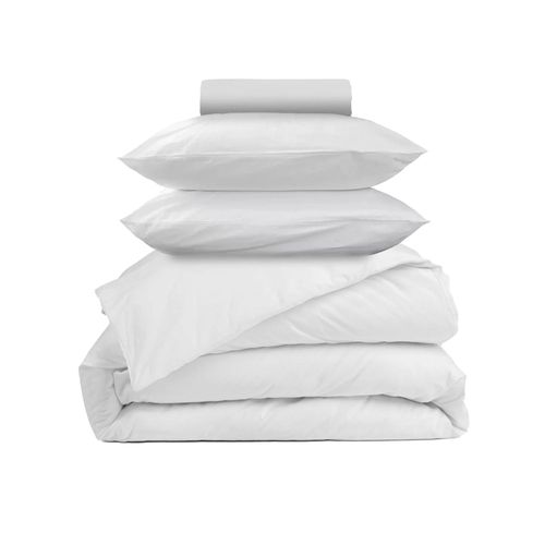 Parure - Draps Housse 90x200cm, Housse de couette 140x200cm, Taie d'Oreillers 50x70cm - Blanc