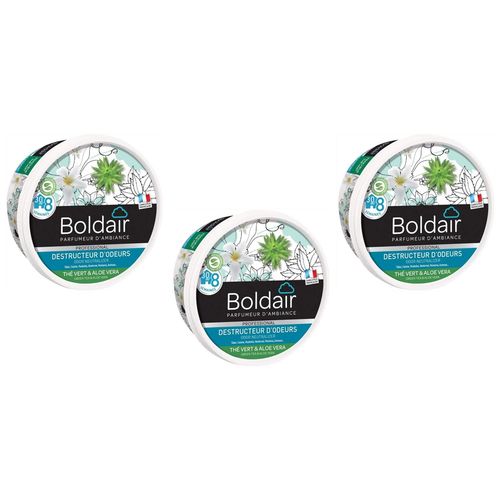 Boldair Lot de 3 Gels déstructeur d'odeur 300g thé vert et Aloé Vera