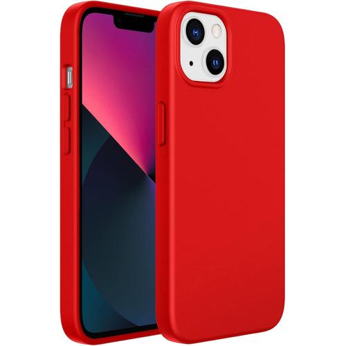 Coque En Silicone Pour Iphone 13 6 1 Pouces Étui De Protection Complète Du Corps Au Toucher Soyeux Housse Doublure Douce En Tissu Microfibre Anti Chocs Rouge