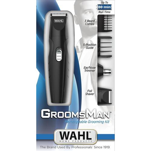 Tondeuse Rechargeable Tout-En-Un Wahl Groomsman, Tondeuse Multifonctions Pour Hommes, Tondeuse À Barbe, Nez Et Poils, Set De Rasage, Tondeuse Pour Le Corps, 3 Têtes Interchangeables