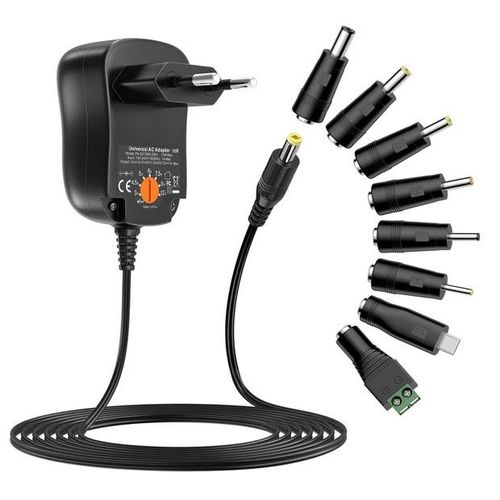 Zolt 12W Adaptateur Secteur Universel AC DC 3V 4.5V 5V 6V 7.5V 9V 12V 1A Transformateur d'alimentation à Découpage avec 8 Connecteurs DC pour électroniques Ménagers, 1000mA Max.