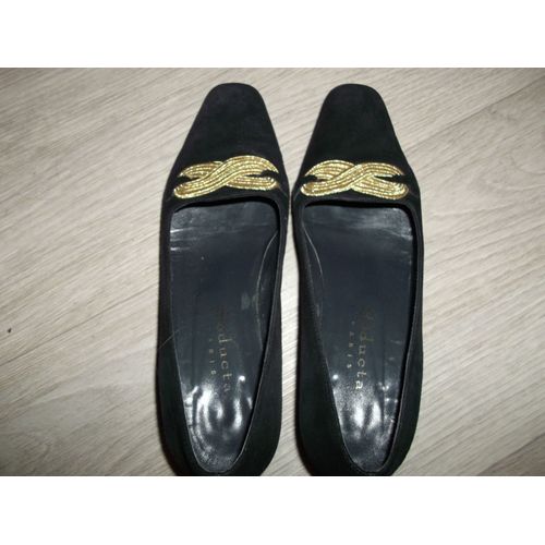Escarpins Seducta Paris Cuir Peau Noirs Déco Dorées Taille 37 Tbe