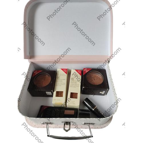 Coffret Iman Cosmétiques X 2 Poudres Libre Demi Couleur Clay Medium Et Clay Medium Dark + 2 Correcteurs Poudre Crème Sous Les Yeux + 1 Fond De Teint Fluide Enrichi En Minéraux+1 Rouge À Lèvres 028. Rouge