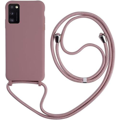 Collier Pour Samsung Galaxy A41 Coque Silicone Liquide Bumper Housse Galaxy A41 Lanière Avec Cordon Réglable Longueur Chaîne Lanyard Case Housse Étui Pour Samsung A41, Or Rose