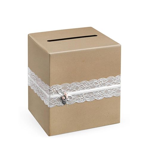 Urne Kraft Avec Dentelle Blanche 24 X 24 X 24 Cm