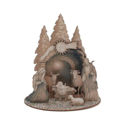 Crèche de Noël traditionnelle en bois avec sujets 20 x 22 cm