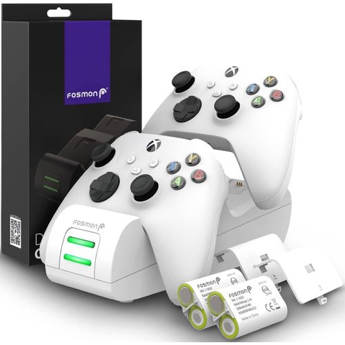 Dual 2 Max Chargeur Compatible Avec Manette Xbox Series X/S (2020), Xbox One/One X/One S Elite Controllers, (Two Slot) Docking Station Avec 2x 2200mah Batteries Rechargeables - Blanc