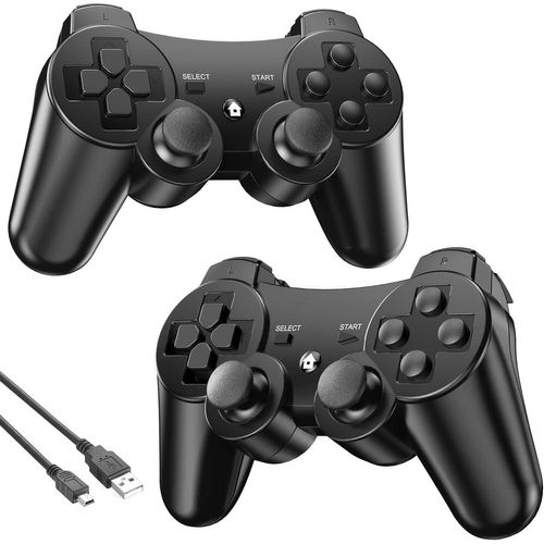 Manette Pour P-3 2 Pack, Joystick Sans Fil Bluetooth Pour Console De Jeu P-S3 Gamepad Pour Double Shock Avec Câble De Chargement Usb