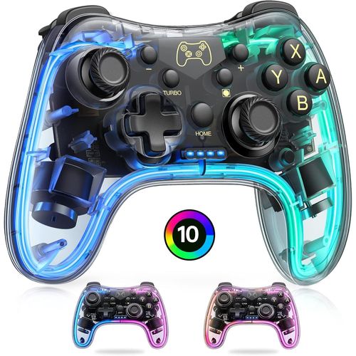 Manette Switch Pro Avec Transparent/Lumineux/Réveil/Application De Contrôle Sans Fil Compatible Avec Android/Ios/Pc, Switch Pour Switch/Lite/Oled