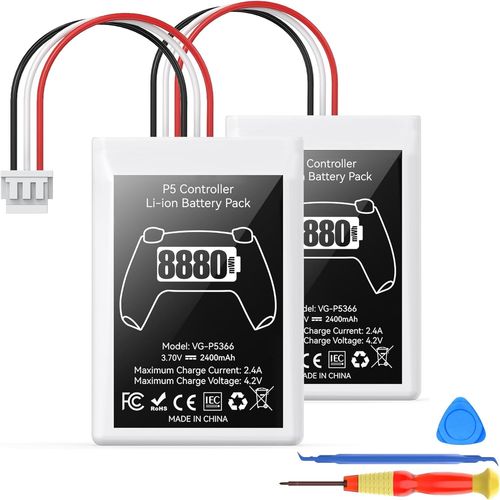 Batterie De Manette Ps5, 2x8880mwh Batteries Li-Ion Haute Capacité, Remplacement De La Batterie De Pour Manette Sony Ps5 Cfi-Zct1w, 53% D¿Endurance En Plus (Capacité)