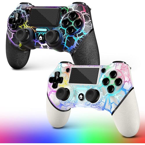 Lot De 2 Manettes Sans Fil Pour Ps4, Audio Et Fonction Turbo De 3,5 Mm, Design Personnalisé Craquelé Blanc Et Noir, Compatible Avec Ps4, Slim, Pro Et Pc