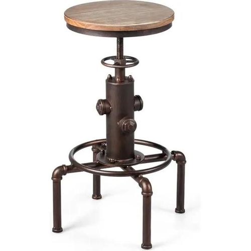 Tabouret De Bar Costway Hauteur Réglable 59,5-75cm Style Industriel Avec Repose-Pied Et Siège Rotable À 360°Charge Max 150 Kg Marron