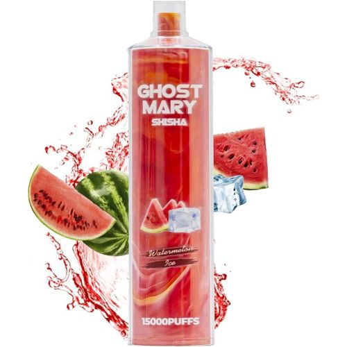 Sans Nicotine Shisha Vape, 15000 Bouffées, Type-C Rechargeables, Cigarettes Électroniques Rechargeables, E-liquide 0mg Nicotine, 3 Saveurs Fruitées Riches (WATERMELON ICE)