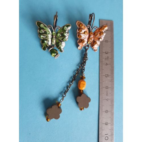 Boucles D'oreilles Papillons Orange Et Vert