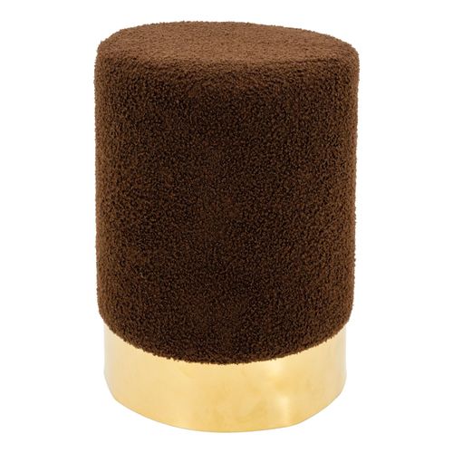 Pouf Rond En Bouclette Et Métal Doré