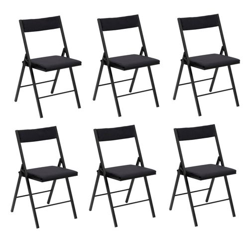 Lot De 6 Chaises Pliantes Carrées Effet Velours - Noir